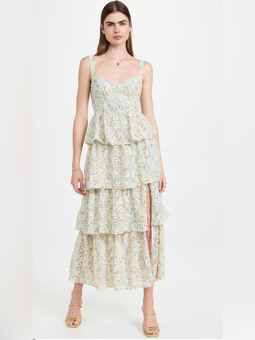 ASTR The Label Mid Summer Dress floral, eyelet blue, green, yellow Women’s Sm